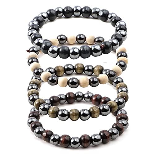 Eigso 4 Stück 8mm Natürliche Echte Glücksholzperlen Hämatit Gebet Buddhistisches Armband für Frauen Männer (Schwarz, Weiß, Braun, Grün) von Eigso