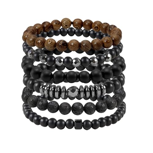 Eigso 6 Pcs schwarz Onyx Holzperlen Armbänder Armbänder für Frauen Männer Mode Trend Matte Hämatit Armbänder Armreifen für Frau Mann Eigso 6 Pcs schwarz Onyx Holzperlen Armbänder Armbänder für Frauen Männer Mode Trend Matte Hämatit Armbänder Armreifen für Frau Mann von Eigso
