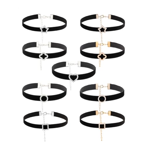 Eigso 9 Stück Frauen Gothic Choker Halsketten Goth Vintage 80er Jahre Samt Strass Halsketten Chokers für Frau von Eigso