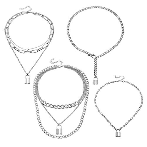 Eigso Choker Halskette mit Schloss Anhänger Punk Look Style Schmuck Accessoires für Frauen Egirl (Silber) von Eigso