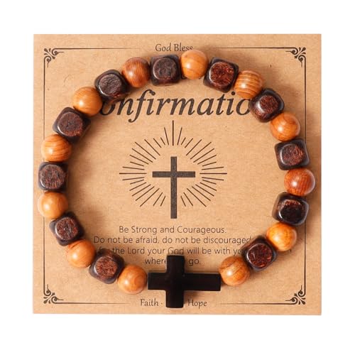 Eigso Christliche Geschenke Kreuz-Armbänder für Herren, Holz, Onyx, Perlen, Gebet, handgefertigt, Armreifen für Mann, Frau, Ehemann, Sohn, Holz, Kein Edelstein von Eigso