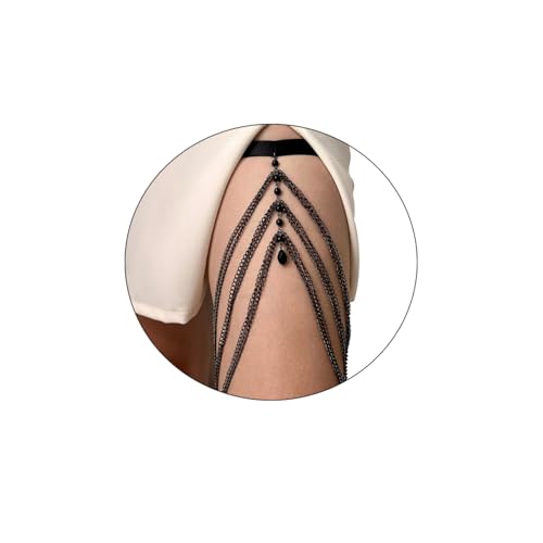 Eigso Damen Gothic elastische Strumpfband Gürtel Y2K schwarz Strass baumeln Quaste Kette Oberschenkel für Frau von Eigso