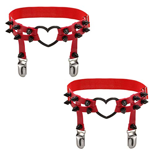 Eigso Damen Strumpfbänder Beinring Harness Hosenträger mit Niete Punk Retro Gothic Gummiband verstellbar von Eigso