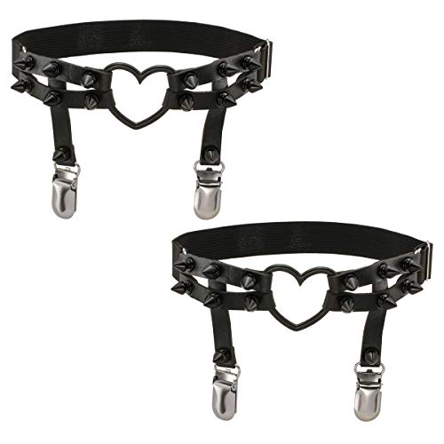 Eigso Damen Strumpfbänder Beinring Harness Hosenträger mit Niete Punk Retro Gothic Gummiband verstellbar von Eigso