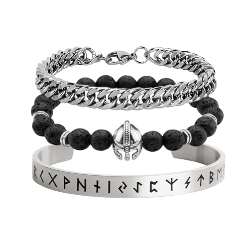 Eigso Edelstahl Manschette Armreif für Männer Frauen Viking Rune Zeichen Armband Armband Set für Mann Frau von Eigso