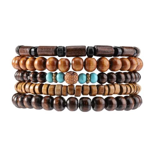 Eigso Frauen Holzperlen Armbänder Western Style Braunes Holz Armband Set für Frau Türkis Wristlet Eigso Frauen Holzperlen Armbänder Western Style Braunes Holz Armband Set für Frau Türkis Wristlet von Eigso