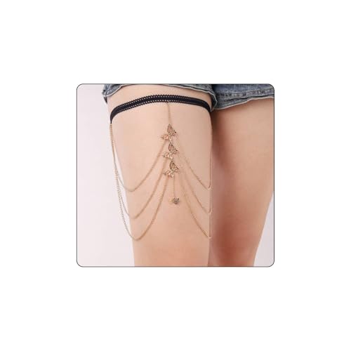Eigso Frauen Schmetterling Anhänger Oberschenkel Bein Kette mit Quaste Dangle Gold Kette Accessoire für Frau Spitze Bein Ring von Eigso