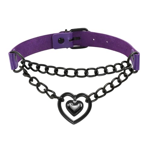 Eigso Frauen Vintage Punk Choker mit Liebe Herz Anhänger Halskette Halskette Hip-Hop-Schmuck einstellbar von Eigso