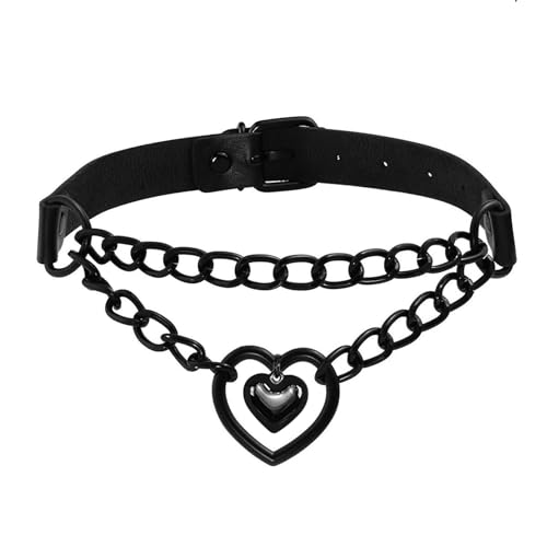 Eigso Frauen Vintage Punk Choker mit schwarzem Herz Form Anhänger Halskette Halskette Hip-Hop-Schmuck einstellbar von Eigso