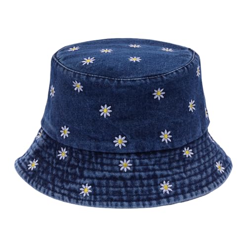 Eigso Frauen Washed Denim Fischerhut Sommer Strand Eimer Hut für Damen Y2K Jeans Fishing Hat for Woman von Eigso