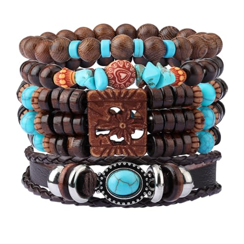 Eigso Frauen Western Cowgirl Armbänder Vintage Holzperlen Armband für Frau Türkis Armband Set von Eigso