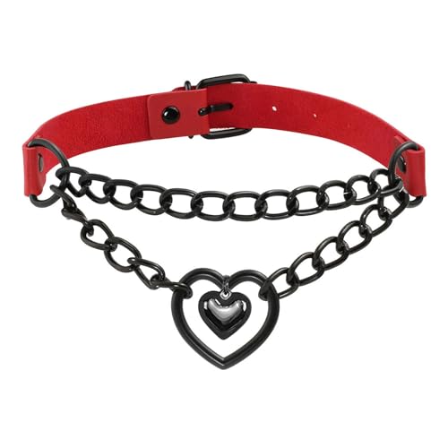 Eigso Frauen rot Vintage Punk Choker mit Herz Form Anhänger Halskette Halskette Hip-Hop-Schmuck einstellbar von Eigso