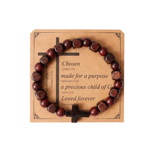 Eigso Herren-Armband, christliches Geschenk, Kreuzglieder-Armbänder, Mala-Perlen, handgefertigt, Gebetsarmbänder für Mann und Frau, Holz, Kein Edelstein von Eigso