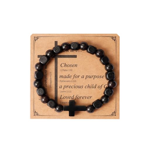 Eigso Herren-Armband, christliches Geschenk, Kreuzglieder-Armbänder, Mala-Perlen, handgefertigt, Gebetsarmbänder für Mann und Frau, Holz, Kein Edelstein von Eigso