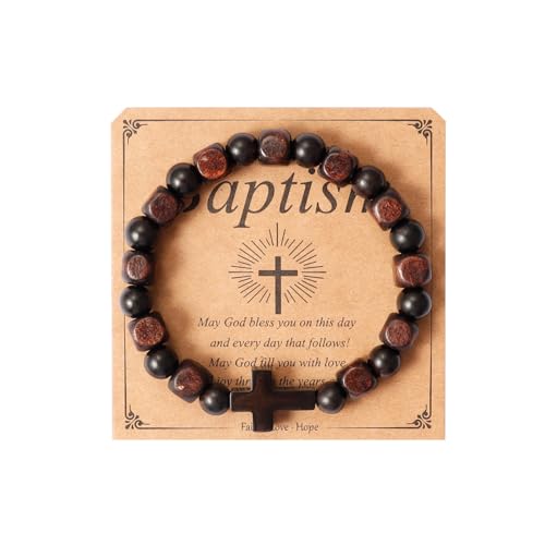 Eigso Herren-Armband, christliches Geschenk, Kreuzglieder-Armbänder, Mala-Perlen, handgefertigt, Gebetsarmbänder für Mann und Frau, Holz, Kein Edelstein von Eigso