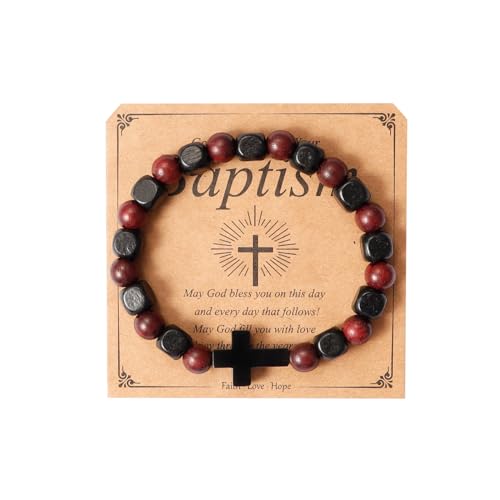 Eigso Herren-Armband, christliches Geschenk, Kreuzglieder-Armbänder, Mala-Perlen, handgefertigt, Gebetsarmbänder für Mann und Frau, Holz, Kein Edelstein von Eigso