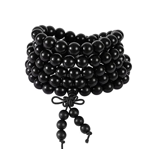 Eigso Holzperlenarmband FüR MäNner Und Frauen Bestehend Aus 108 Ebenholzperlen 8mm Buddhistische Meditation Handgelenk Armband Mit Mala Gebet von Eigso