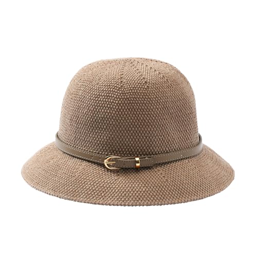 Eigso Khaki gewebtes Mesh Fischer Sonnenhut für Frauen Stroh böhmischen Strand Eimer Hut Sommer Outdoor Top Cap von Eigso