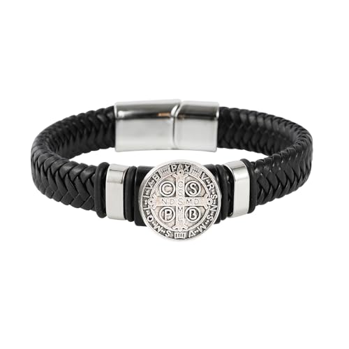 Eigso Leder Saint Cross Manschette Armband für Männer Frauen Trend Christian Anhänger Punk Armband für Mann Frau von Eigso