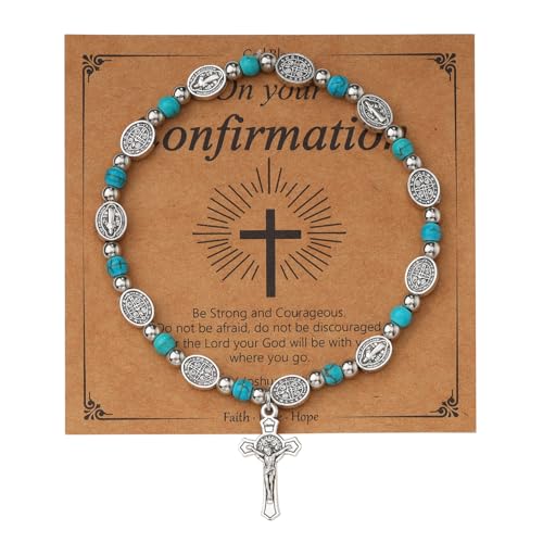 Eigso Männer Rosenkranz Armband St. Benedikt Medaille Armbänder für Mann Taufe Gebet Wristlet von Eigso