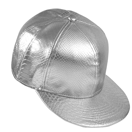Eigso Metallic Leder Baseballkappe für Männer Frauen Flache Krempe Snapback Baseballmütze einstellbar von Eigso