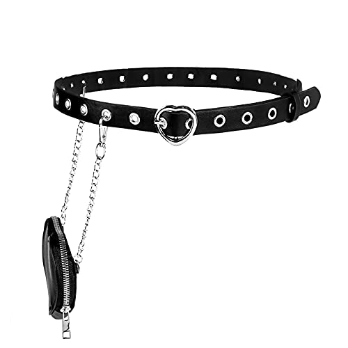 Eigso Punk Gürtel Damen Schwarz PU Leder Legierung mit Ketten und Herz und O-Ring verstellbar… von Eigso