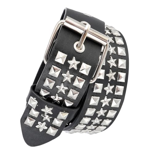 Eigso Punk Leder Gothic Star Nietengürtel für Frau Mann Retro Rave 80s Party Nietengürtel für Frau Mann Verstellbar von Eigso