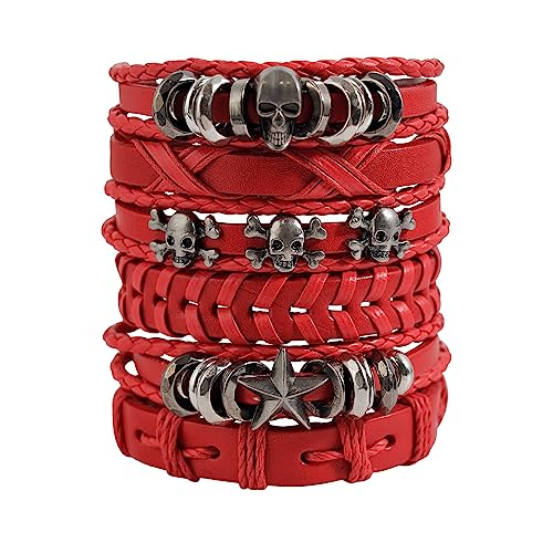 Eigso Punk Leder Manschette Armbänder für Männer Frauen 6 Stück PU Retro Totenkopf Armband Set für Mann Frau von Eigso