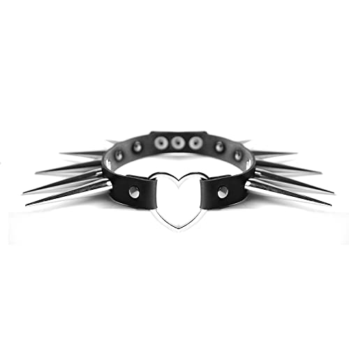 Eigso Punk Retro Leder Liebe Herz Choker Halsband für Frauen Männer Vintage Oldschool 80s Spikes Halskette für Frau Mann von Eigso