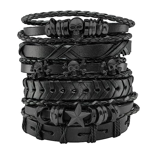 Eigso Punk Schädel Leder Manschette Armbänder für Männer Frauen 7 Stück Retro Vintage Classic Armbänder für Mann Frau von Eigso