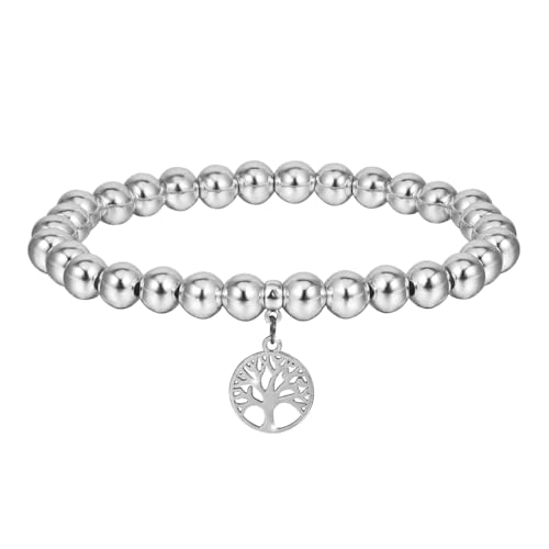 Eigso Silber Lebensbaum Stretch-Armband für Frau Mann Vintage Mode Legierung Perlen Armband für Frauen Männer von Eigso