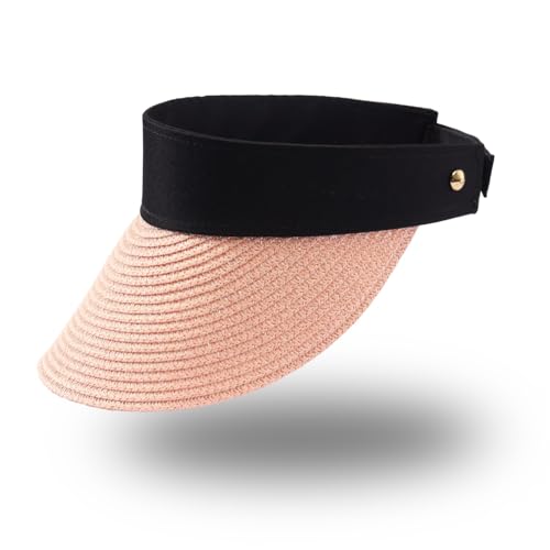 Eigso Sommer Strand Rosa Schirmmütze für Frauen Stroh gewebt Reise Hut Pferdeschwanz Caps Einstellbar von Eigso