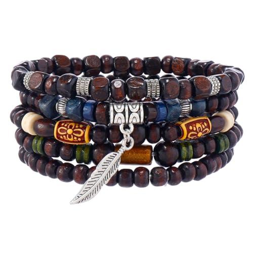 Eigso Unisex 6 Pcs Mala Beaded Holz Armbänder für Frauen Männer Vintage Trend Bohemian Armbänder Armreifen für Frau Mann von Eigso
