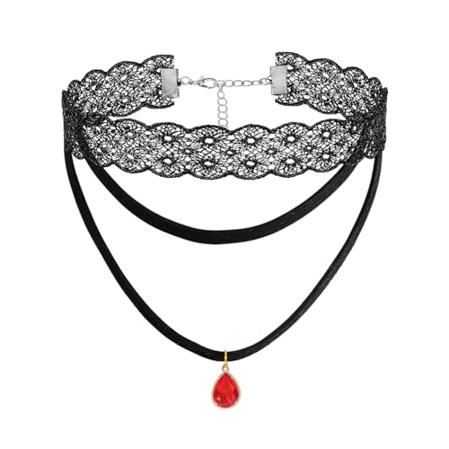 Eigso Unisex Gothic Spitze Tattoo Samt Choker Halsband für Frauen Männer Vintage Rot Kristall Goth Halskette für Frau Mann Eigso Unisex Gothic Spitze Tattoo Samt Choker Halsband für Frauen Männer Vintage Rot Kristall Goth Halskette für Frau Mann von Eigso