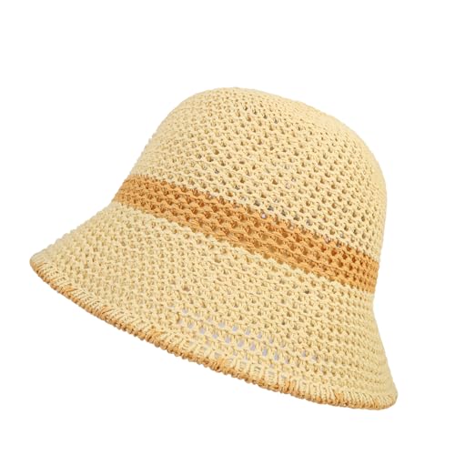 Eigso Unisex Khaki Mode gewebt Mesh Eimer Hut für Frauen Männer Vintage faltbar Sommer Strand Fischerhut für Frau Mann von Eigso