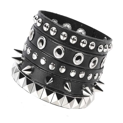 Eigso Unisex Punk Leder Rock Nieten Armband Set für Männer Frauen Retro 80s Classic Goth Armband Set für Mann Frau von Eigso