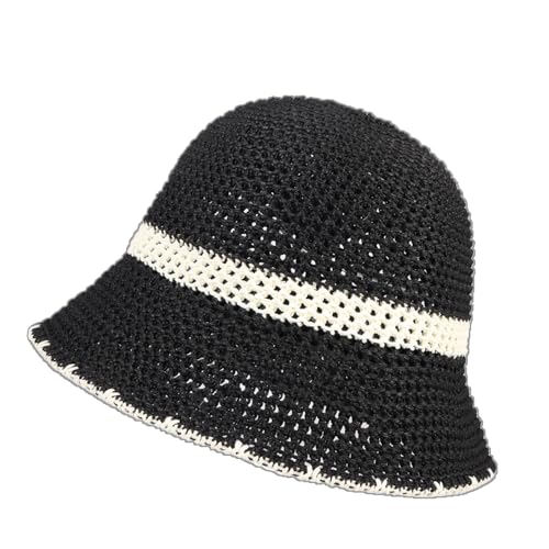 Eigso Unisex Reise Sommer Strand schwarz gewebt Mesh Eimer Hut für Frauen Männer Mode Vintage Trend geflochten Fischer Hut für Frau Mann von Eigso