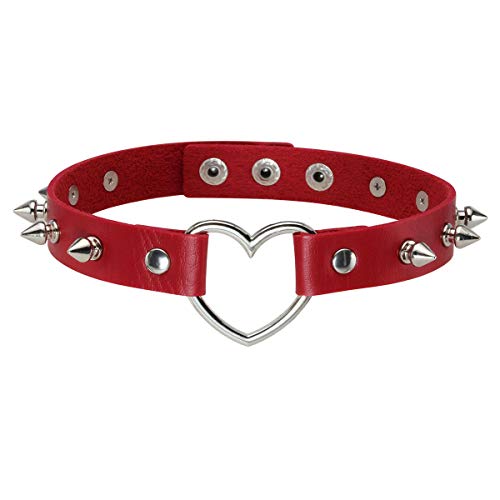 Eigso Vintage Steampunk Goth Frauen Halsband Halsketten Herz Liebe Niet Schnalle verstellbar (rot) von Eigso