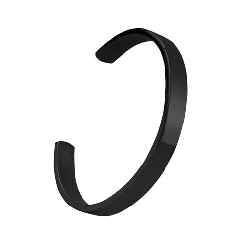 Eigso schwarz lackiert Edelstahl offene Manschette Armband für Frau Mann Unisex 6MM Minimalistische offene Armreif Manschette für Frauen Männer von Eigso