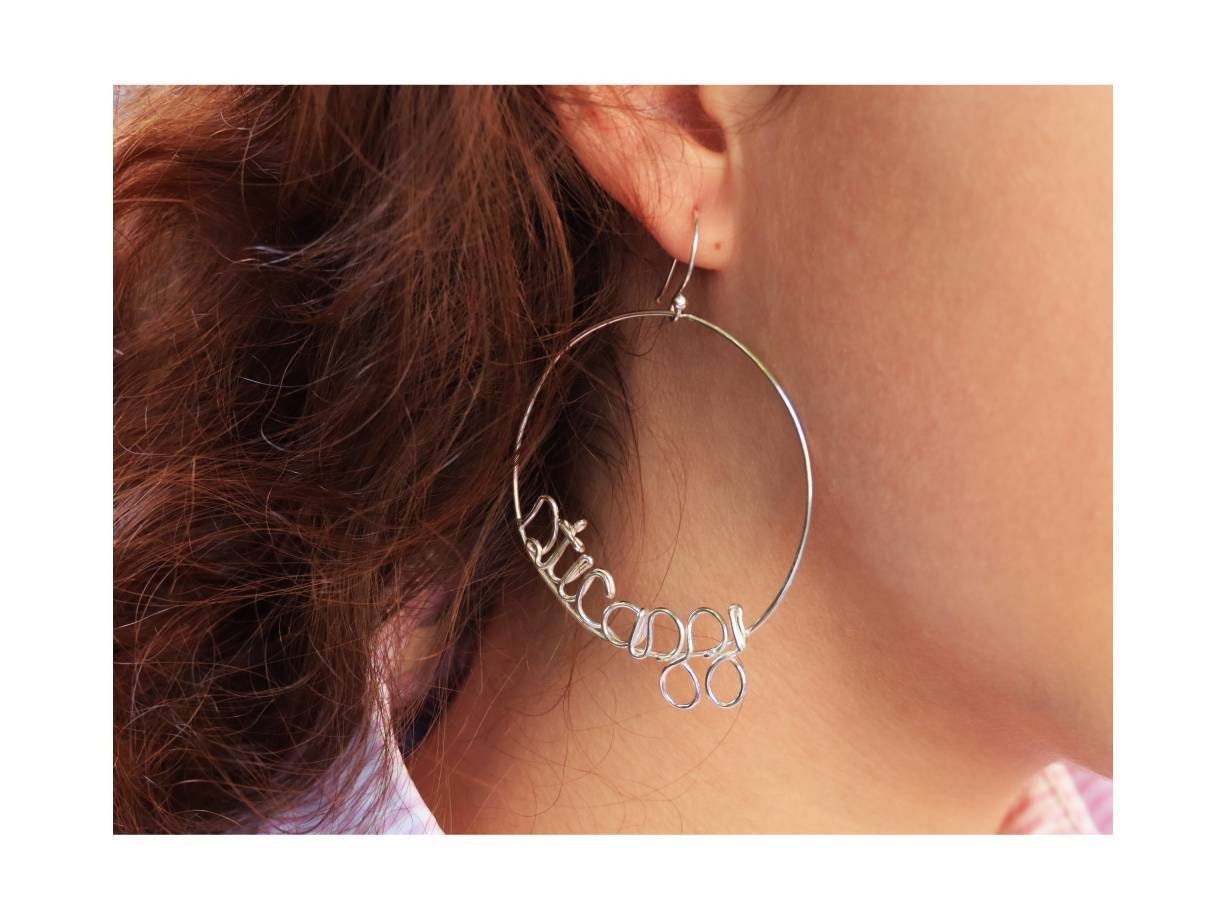 925 Silber Personalisierte Ohrringe, Wire Name Personalisierter Namensschmuck, Drahtname 925 Silber Personalisierte Ohrringe, Wire Name Personalisierter Namensschmuck, Drahtname von Eilishgioielli