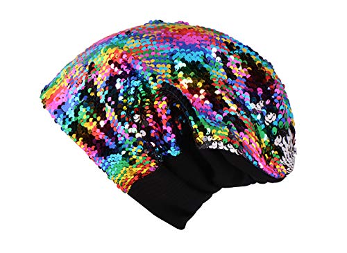 Eilova Orityle Frauen Glitzer Slouchy Beanie Mütze Reversible Pailletten Trubans Baggy Skull Cap Hüte - - Einheitsgröße von Eilova Orityle