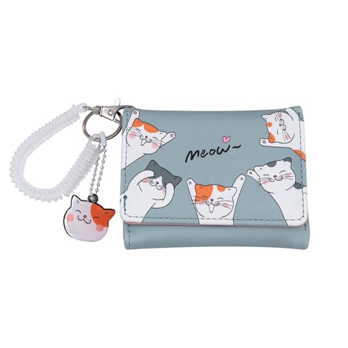 Eilova Orityle Niedliche Katzen-Geldbörse für Teenager, Kinder, Damen, schmal, dreifach faltbar, Kartenhalter, Organizer mit Pfoten-Anhänger, Cartoon Cats & Coiled Strap Blue, Einheitsgröße von Eilova Orityle