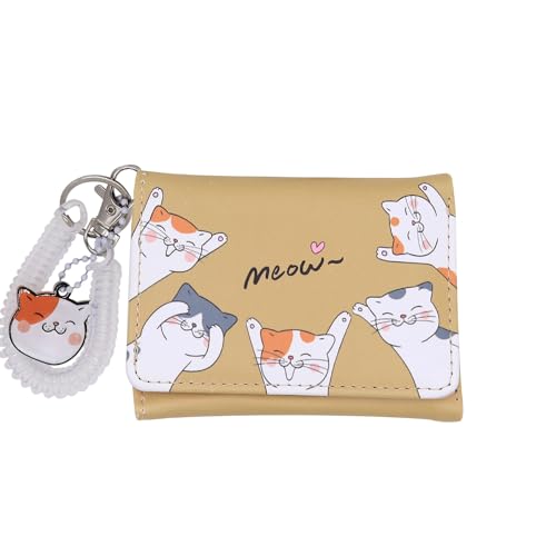 Eilova Orityle Niedliche Katzen-Geldbörse für Teenager, Kinder, Damen, schmal, dreifach faltbar, Kartenhalter, Organizer mit Pfoten-Anhänger, Cartoon Cats & Coiled Strap Yellow, Einheitsgröße von Eilova Orityle