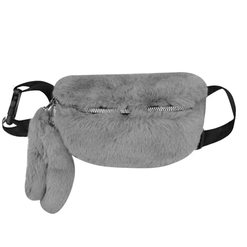 Fuzzy Bauchtasche für Damen, Kunstfell-Gürtel, Bauchtasche mit verstellbarem Riemen, Hüfttasche, lässige Crossbody-Tasche für Reisen, Grau, Einheitsgröße von Eilova Orityle