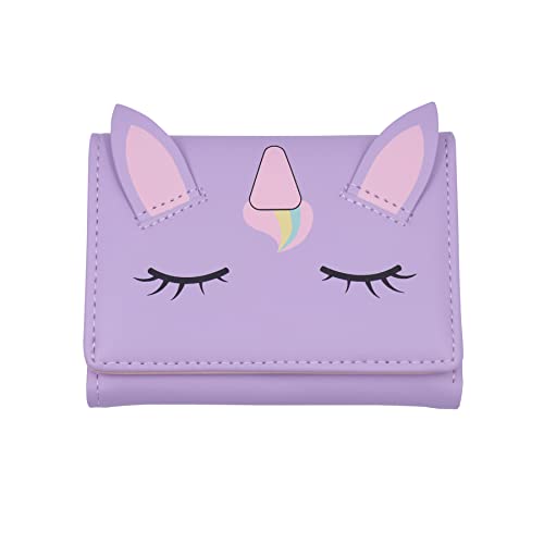 Süße Katze Mädchen Geldbörse für Teenager Kinder Frauen Slim Tri-Fold Geldbörse Geldbörse Kartenhalter Organizer mit Pfotenanhänger, Einhorn lila, Einheitsgröße, Kompakt von Eilova Orityle