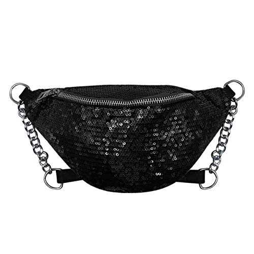 Eilova Bling Pailletten Bauchtasche Glitzer Schulter Brust Tasche mit verstellbarem Gürtel für Frauen Mädchen, schwarz (Schwarz) - EObb-181309130H-04 von Eilova