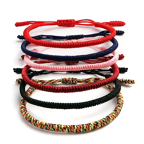 6 Stück Buddhistisches Armband Set für Damen und Herren,Glücksarmband Freundschaftsarmbänder für Mann Frau Kinder Jungen,Bunt Geflochtene Einstellbar String Stoff Armband von Ein Herz