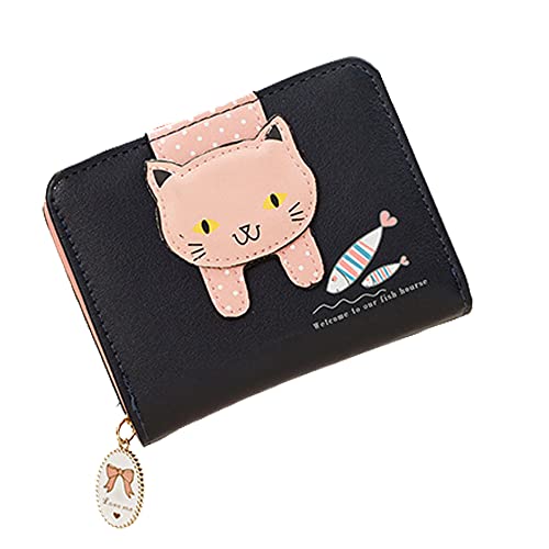 Damen Katzen Portemonnaie aus Glattem und Weichem Kunstleder Geldbörse, Elegant Damen Portemonnaie Brieftasche, Geldbeutel Mädchen, Kleine Katze Dekoration Geldbeutel Portemonnaie mit Vielen Fächern von Ein Herz