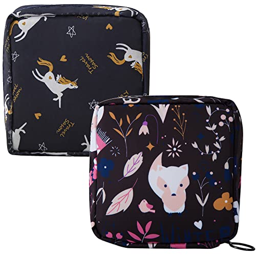 Ein Herz Damenbinden Aufbewahrungstaschen mit Reißverschluss, Damenbinde Tasche Tampons Sammeln Taschen, Sanitary Napkin Storage Bag, Damenbinde Organizer für Mädchen Damen(Fuchs,Einhorn) von Ein Herz