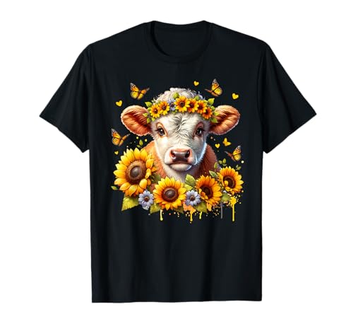 Floral Kuh Trachtenshirt Dirndl Blumen t shirt Damen Tracht T-Shirt von Ein süßes Kuh karneval Kuh Tshirt damen